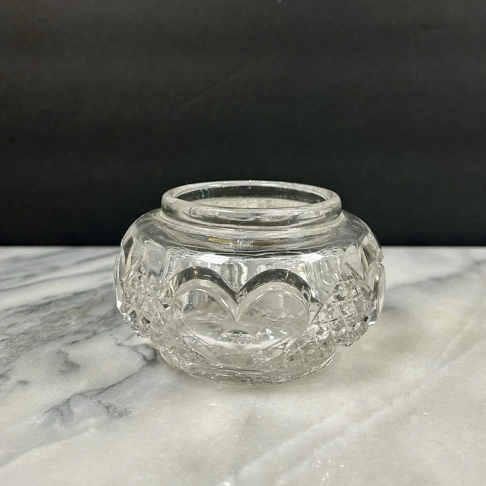 Antique Tarentum Glass Hartford Rose Bowl Heart and Thumbprint Cir 1896 Trinket